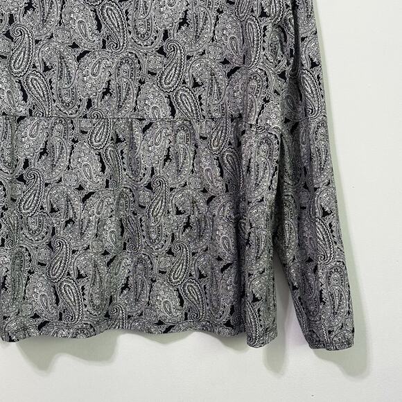 Lands End Square Neck Tee Top M 10/12 Black White Long Sleeve Pullover Stretch - Picture 8 of 10